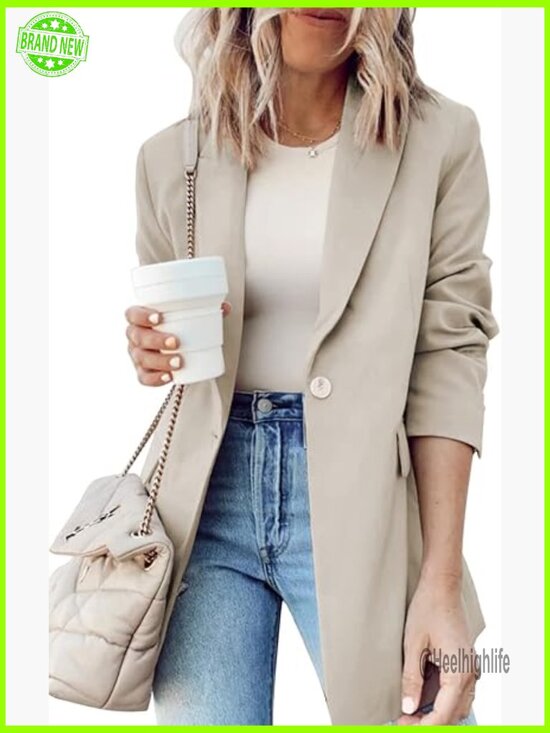 Jackets & Blazers - Lightweight Polyester Blazer with Notched Lapel Collar for Business Casual